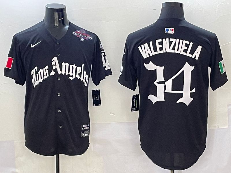 Men Los Angeles Dodgers #34 Valenzuela Black Five generations Joint Name 2025 Nike MLB Jersey style 8->los angeles dodgers->MLB Jersey